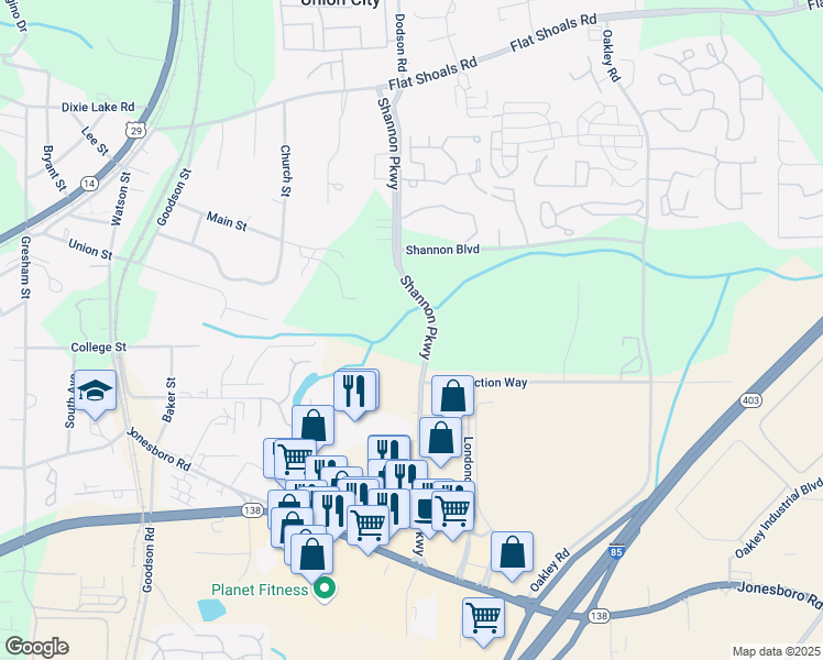map of restaurants, bars, coffee shops, grocery stores, and more near 6822 Shannon Pkwy in Union City