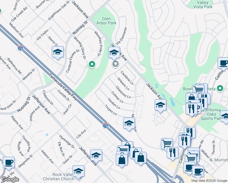 map of restaurants, bars, coffee shops, grocery stores, and more near 24030 Colmar Lane in Murrieta
