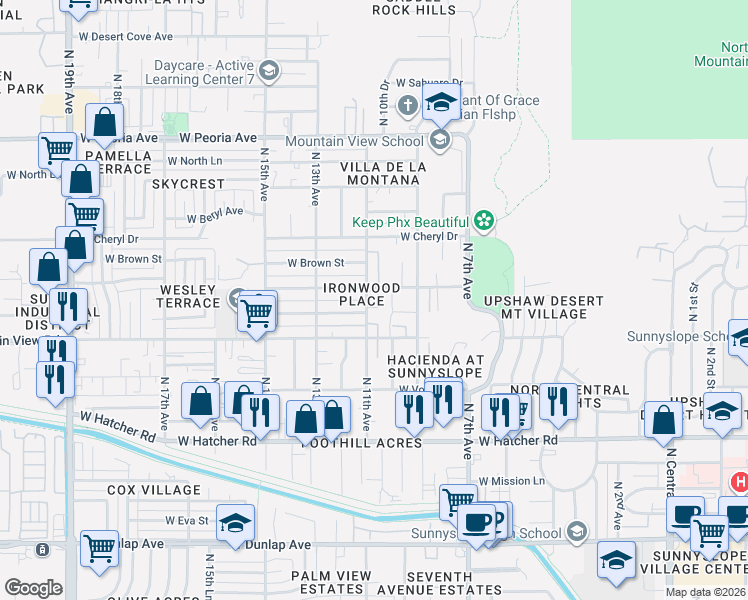 map of restaurants, bars, coffee shops, grocery stores, and more near 9826 North 10th Avenue in Phoenix