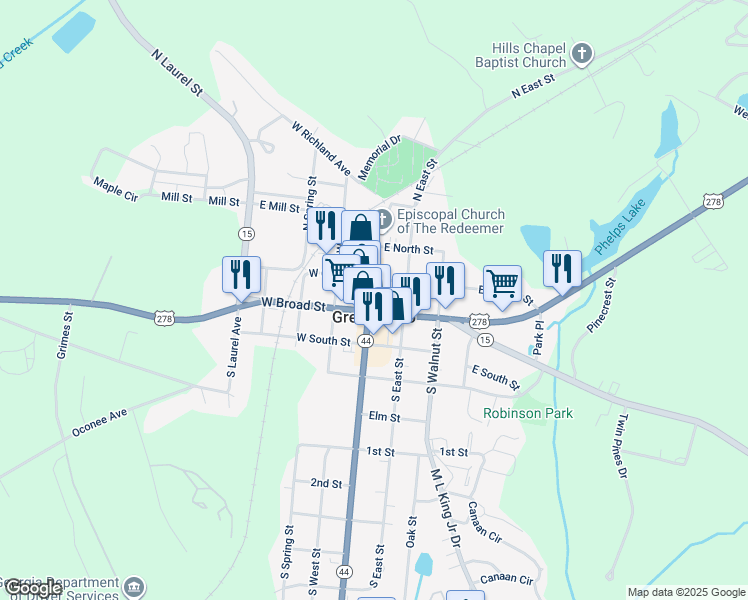 map of restaurants, bars, coffee shops, grocery stores, and more near in Greensboro