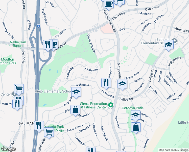map of restaurants, bars, coffee shops, grocery stores, and more near 26626 Guadiana in Mission Viejo