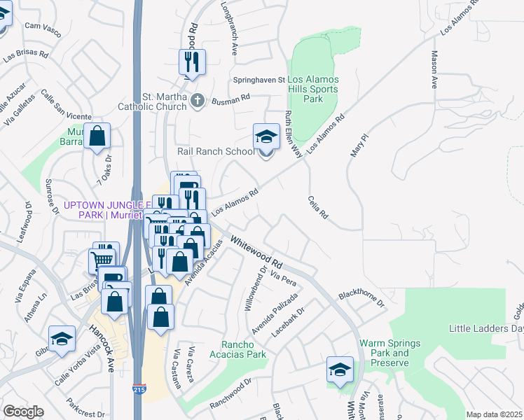 map of restaurants, bars, coffee shops, grocery stores, and more near 25148 Corte Anacapa in Murrieta