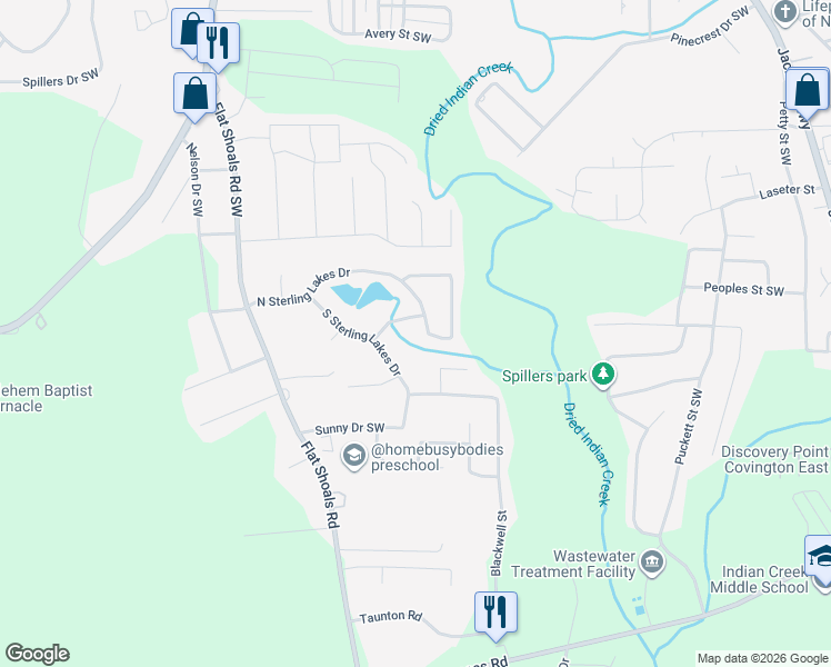 map of restaurants, bars, coffee shops, grocery stores, and more near 8330 North Sterling Lakes Drive in Covington