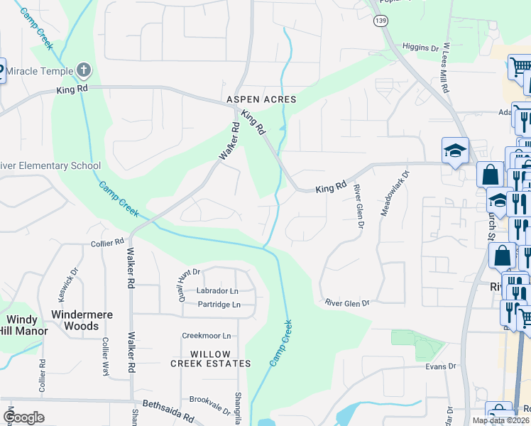 map of restaurants, bars, coffee shops, grocery stores, and more near 1197 Gallahad Court in Riverdale