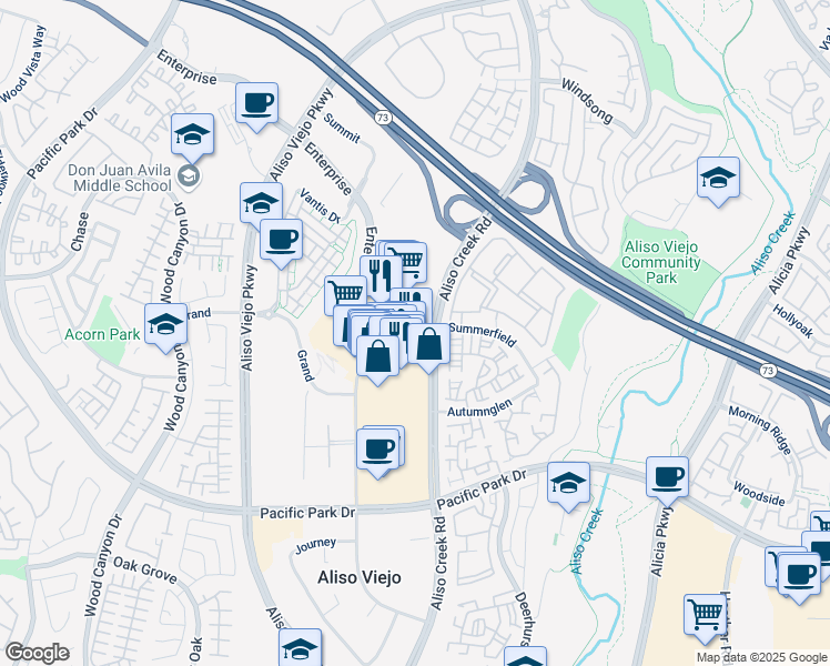 map of restaurants, bars, coffee shops, grocery stores, and more near 26633 Aliso Creek Road in Aliso Viejo