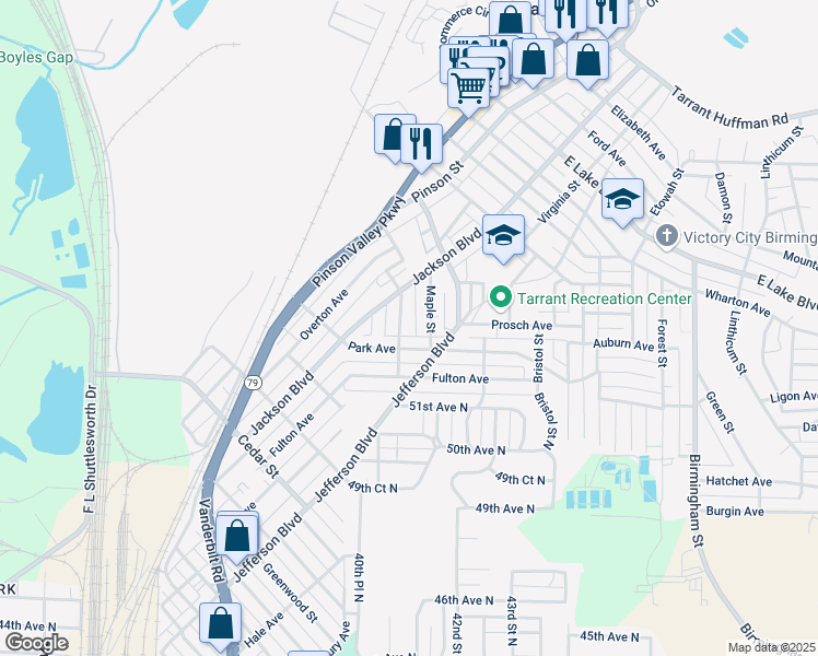 map of restaurants, bars, coffee shops, grocery stores, and more near 1217 Hanover Street in Birmingham