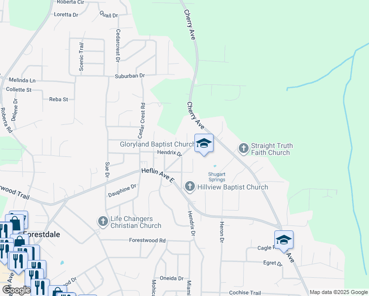 map of restaurants, bars, coffee shops, grocery stores, and more near 1702 Nile Road in Birmingham