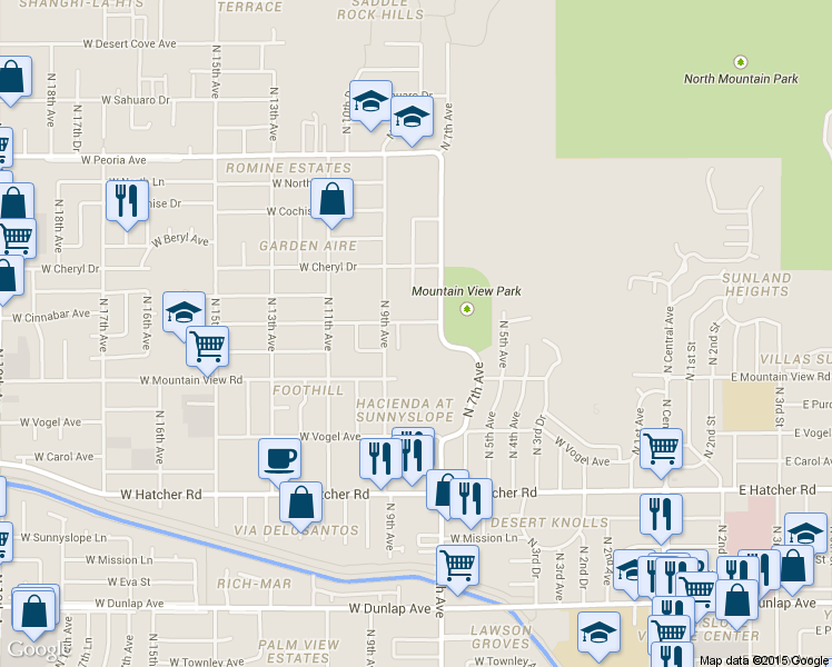 map of restaurants, bars, coffee shops, grocery stores, and more near 9826 North 7th Avenue in Phoenix