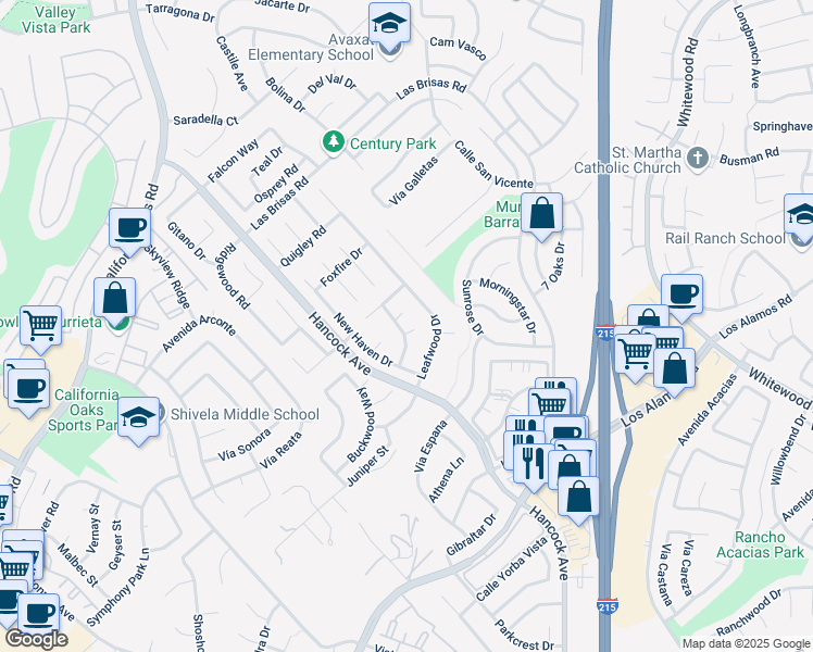 map of restaurants, bars, coffee shops, grocery stores, and more near 24671 Vista Verde Drive in Murrieta