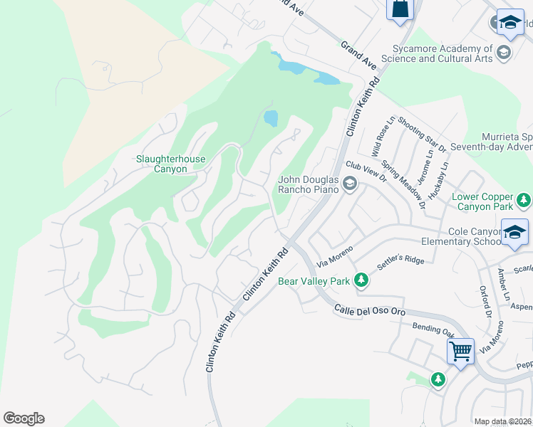 map of restaurants, bars, coffee shops, grocery stores, and more near 38472 Glen Abbey Lane in Murrieta