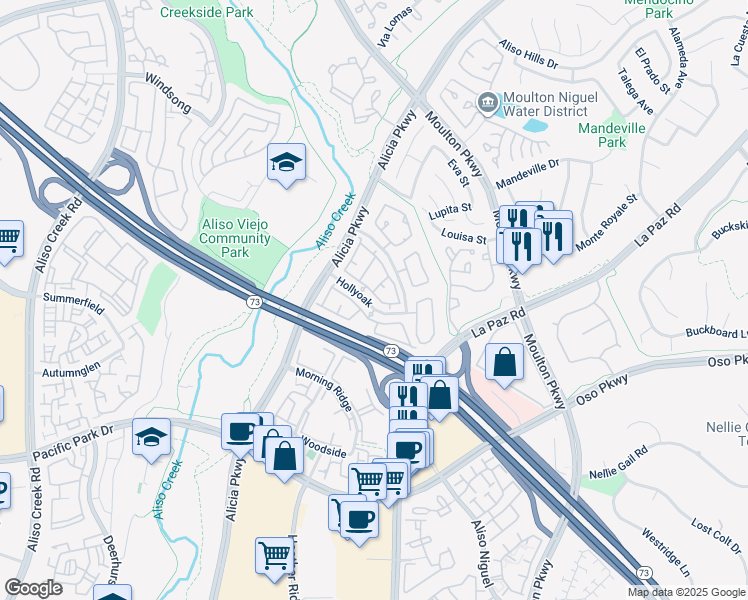 map of restaurants, bars, coffee shops, grocery stores, and more near 24221 Hollyoak in Aliso Viejo