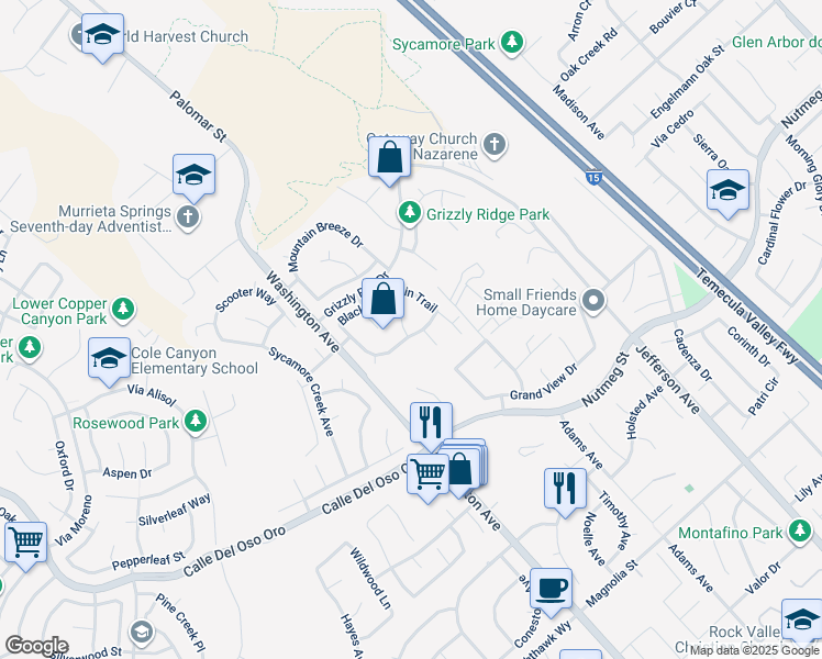 map of restaurants, bars, coffee shops, grocery stores, and more near 23369 Mountain Song Loop in Murrieta
