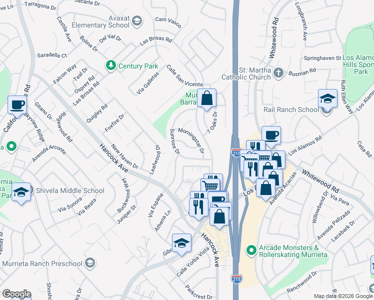 map of restaurants, bars, coffee shops, grocery stores, and more near 24811 Hollyleaf Lane in Murrieta