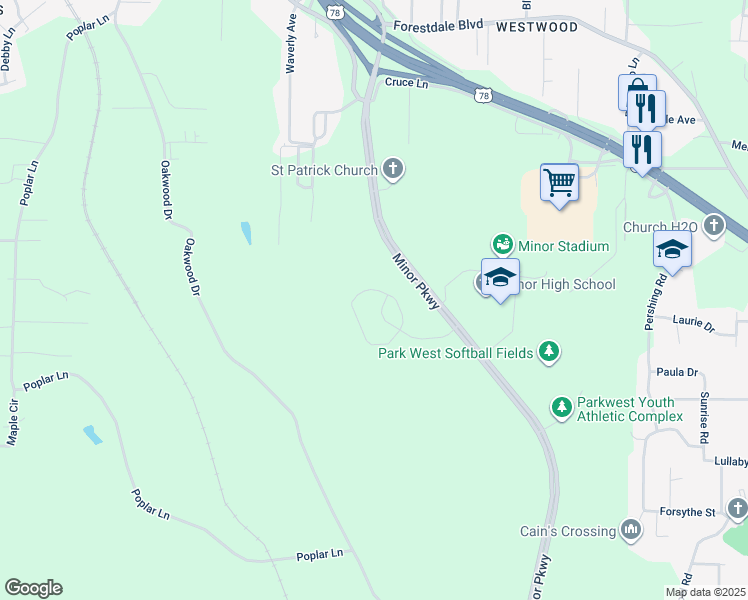map of restaurants, bars, coffee shops, grocery stores, and more near 2021 U.W. Clemons Parkway in Adamsville