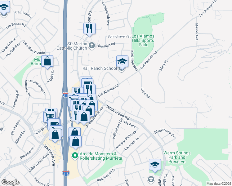 map of restaurants, bars, coffee shops, grocery stores, and more near 25125 Corte Anacapa in Murrieta