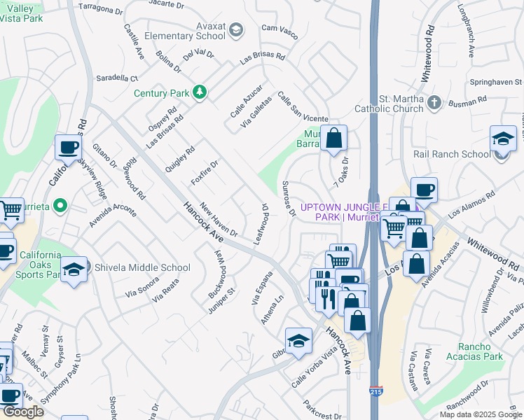 map of restaurants, bars, coffee shops, grocery stores, and more near 24661 Leafwood Drive in Murrieta