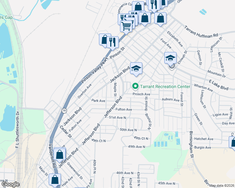 map of restaurants, bars, coffee shops, grocery stores, and more near 1206 Jefferson Boulevard in Birmingham