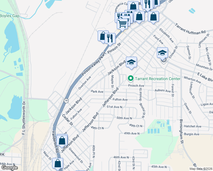map of restaurants, bars, coffee shops, grocery stores, and more near 1258 Park Avenue in Birmingham