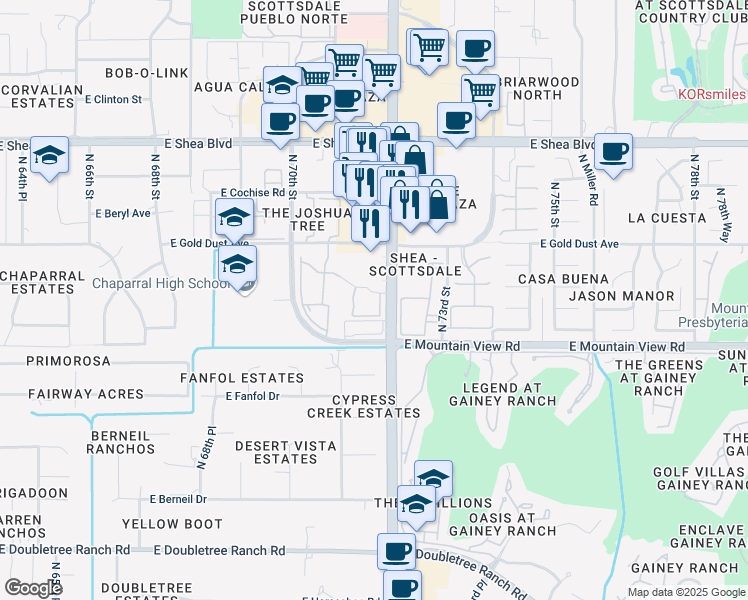 map of restaurants, bars, coffee shops, grocery stores, and more near 9990 North Scottsdale Road in Paradise Valley