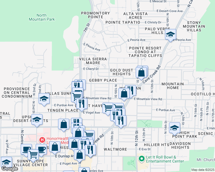 map of restaurants, bars, coffee shops, grocery stores, and more near 9827 North 9th Street in Phoenix