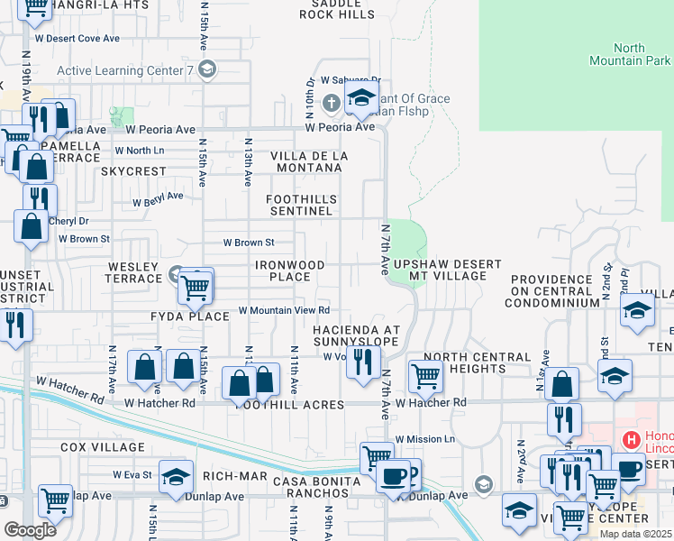 map of restaurants, bars, coffee shops, grocery stores, and more near 9847 North 9th Avenue in Phoenix