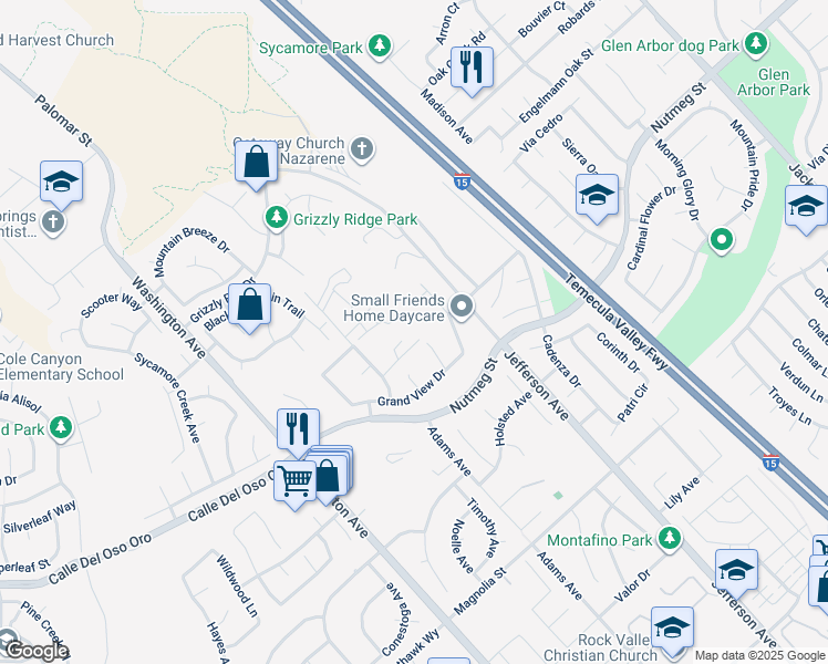 map of restaurants, bars, coffee shops, grocery stores, and more near 24307 Lenox Lane in Murrieta