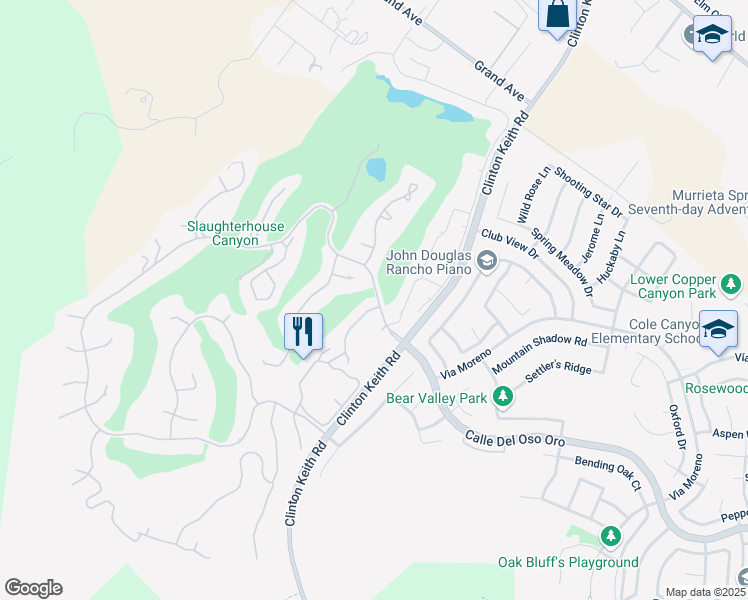 map of restaurants, bars, coffee shops, grocery stores, and more near 38473 Glen Abbey Lane in Murrieta