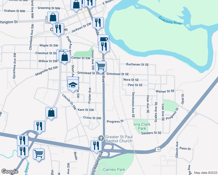 map of restaurants, bars, coffee shops, grocery stores, and more near 604 Newton Avenue Southeast in Camden