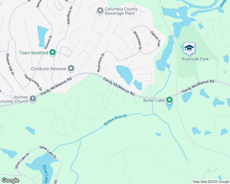 map of restaurants, bars, coffee shops, grocery stores, and more near 4598 Hardy McManus Road in Evans
