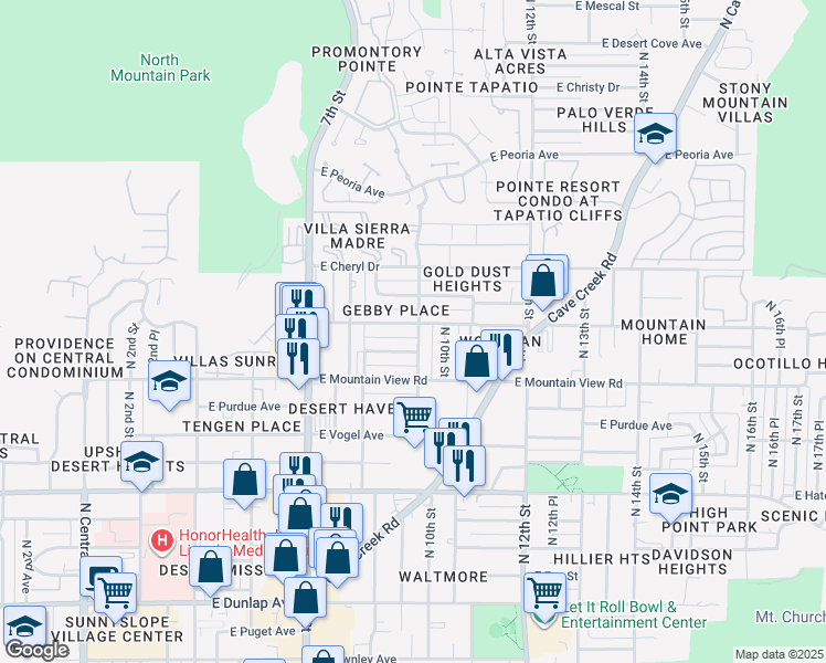 map of restaurants, bars, coffee shops, grocery stores, and more near 9827 North 9th Street in Phoenix