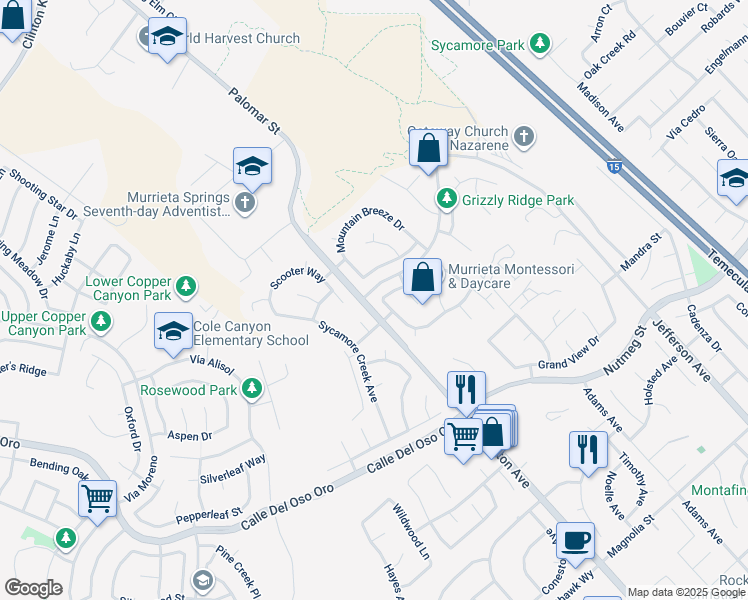 map of restaurants, bars, coffee shops, grocery stores, and more near 23427 Mountain Song Loop in Murrieta