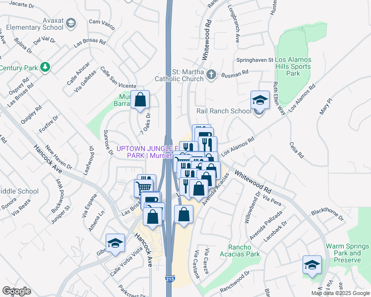 map of restaurants, bars, coffee shops, grocery stores, and more near 24905 Whitewood Road in Murrieta