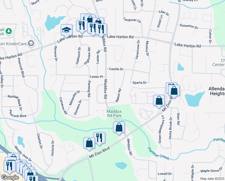 map of restaurants, bars, coffee shops, grocery stores, and more near 6529 Sinclair Place in Morrow