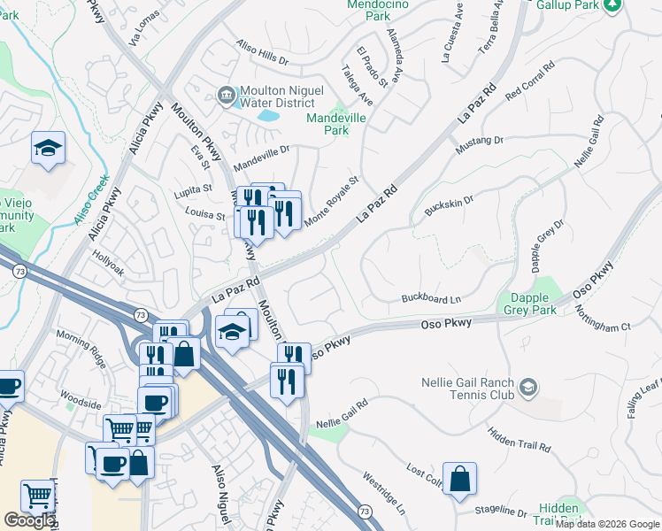 map of restaurants, bars, coffee shops, grocery stores, and more near 24672 Charlton Drive in Laguna Hills