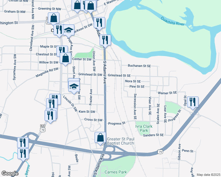 map of restaurants, bars, coffee shops, grocery stores, and more near 604 Newton Avenue Southeast in Camden