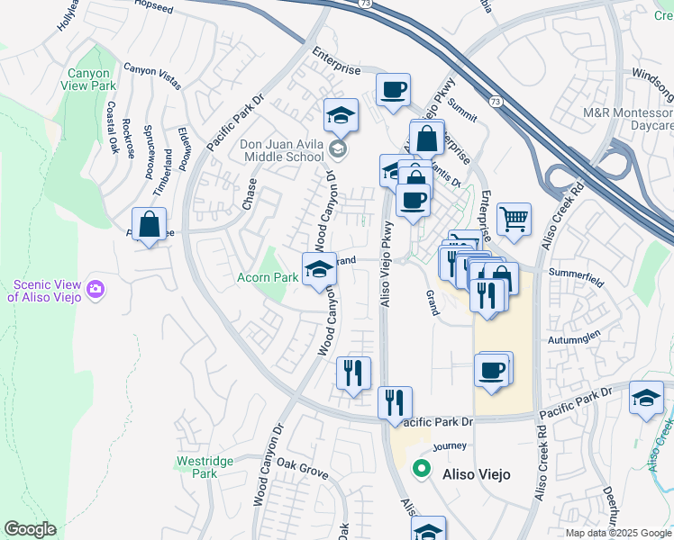 map of restaurants, bars, coffee shops, grocery stores, and more near 4 Plateau in Aliso Viejo