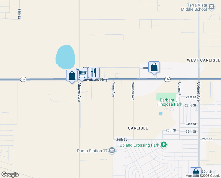map of restaurants, bars, coffee shops, grocery stores, and more near 2102 Yuma Avenue in Lubbock