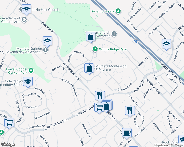 map of restaurants, bars, coffee shops, grocery stores, and more near 23369 Mountain Song Loop in Murrieta