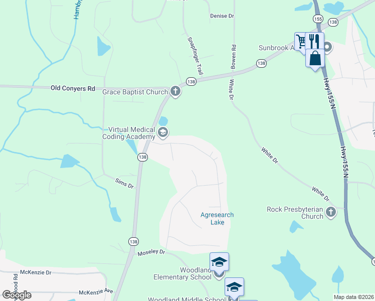 map of restaurants, bars, coffee shops, grocery stores, and more near 230 Sharon Acres Court in Stockbridge