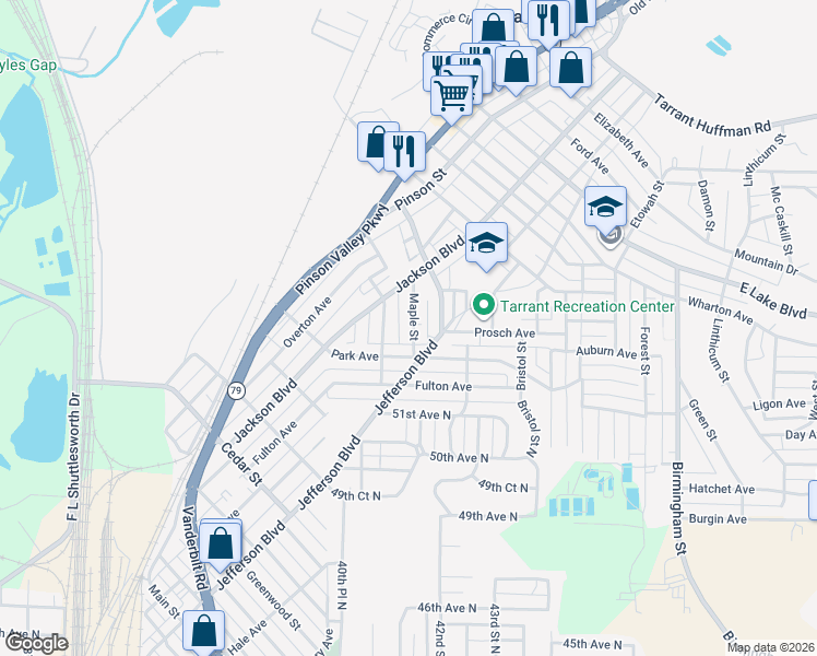 map of restaurants, bars, coffee shops, grocery stores, and more near 1224 Maple Street in Birmingham