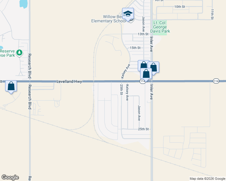 map of restaurants, bars, coffee shops, grocery stores, and more near 8981-8999 25th Street in Lubbock