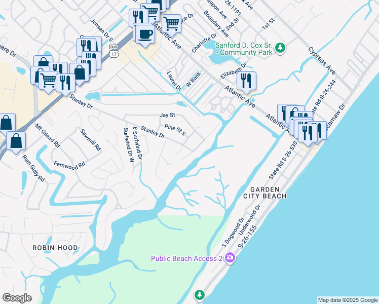 map of restaurants, bars, coffee shops, grocery stores, and more near 3101 State Road S-26-816 in Murrells Inlet