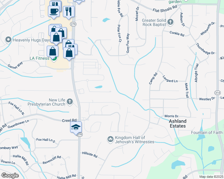 map of restaurants, bars, coffee shops, grocery stores, and more near 6603 Splitpine Court in College Park