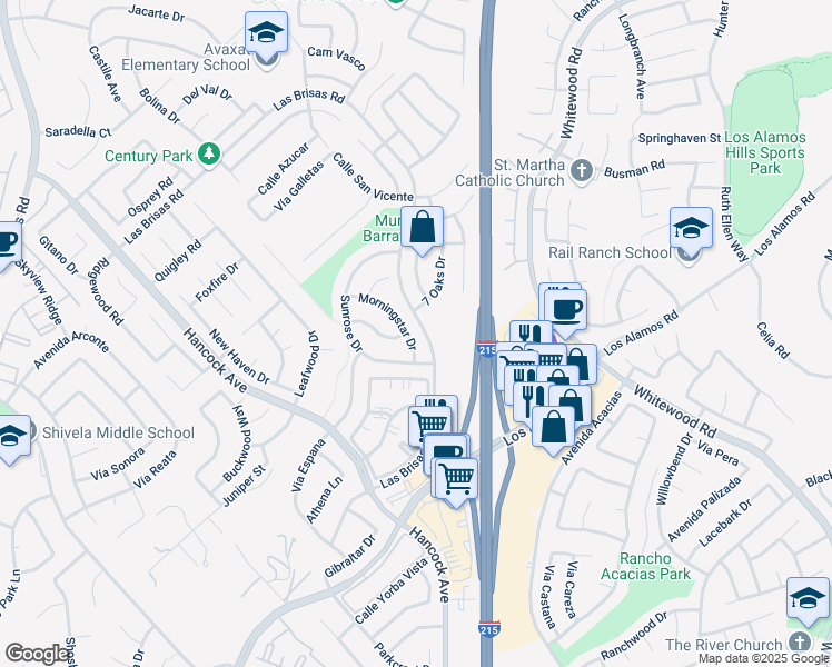 map of restaurants, bars, coffee shops, grocery stores, and more near 24746 Morningstar Drive in Murrieta