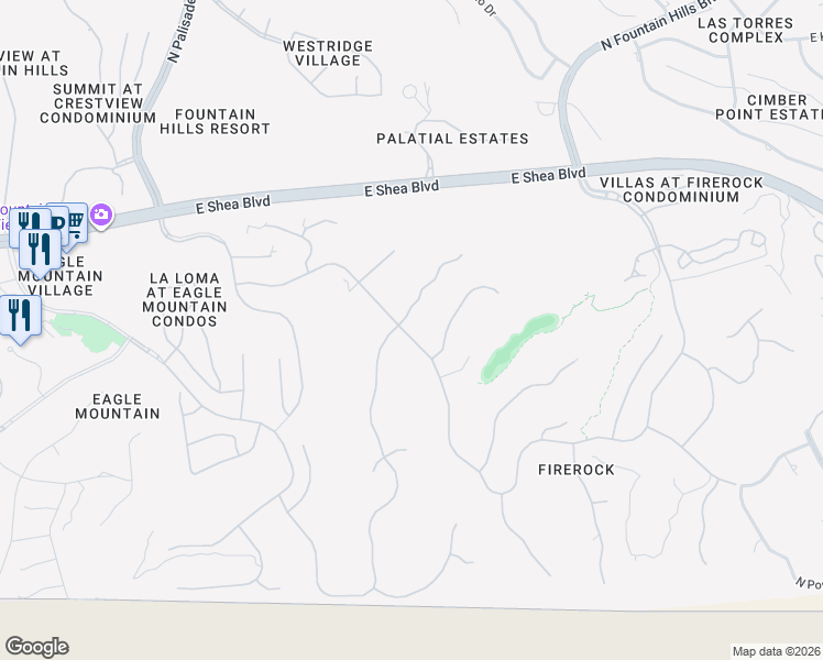map of restaurants, bars, coffee shops, grocery stores, and more near 15427 East Firerock Country Club Drive in Fountain Hills