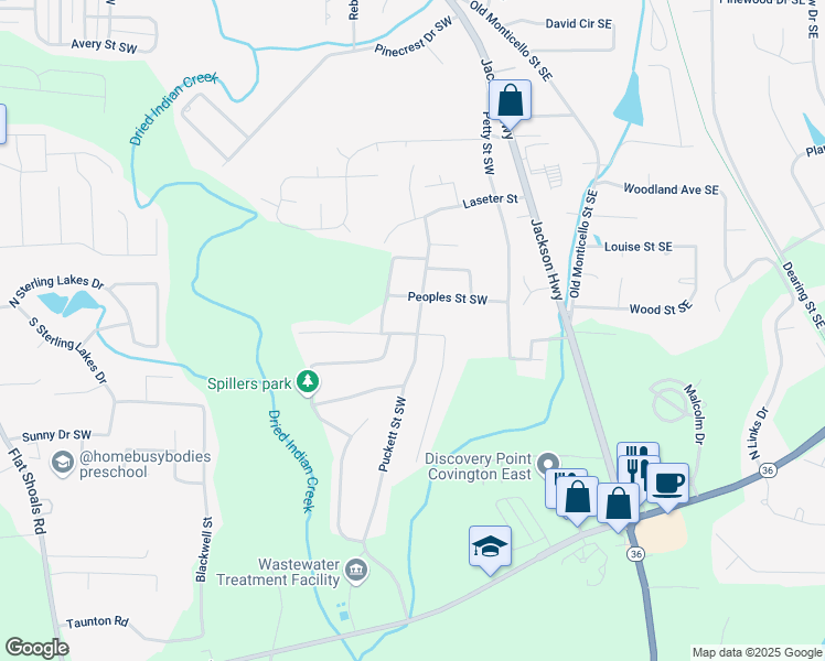 map of restaurants, bars, coffee shops, grocery stores, and more near Collier Street Southwest in Covington