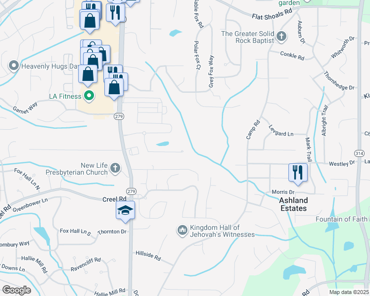 map of restaurants, bars, coffee shops, grocery stores, and more near 6603 Splitpine Court in College Park