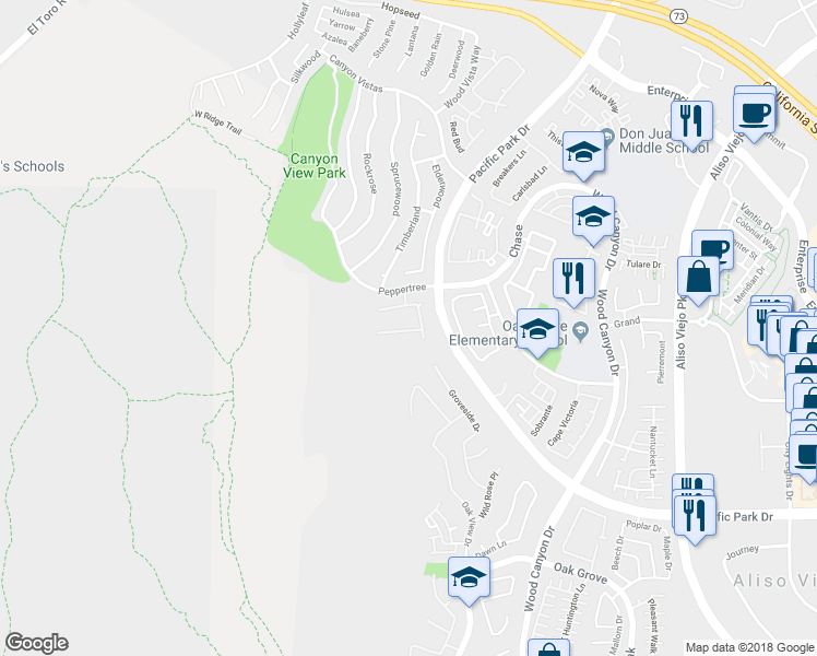 map of restaurants, bars, coffee shops, grocery stores, and more near 29 Vista Del Canon in Aliso Viejo