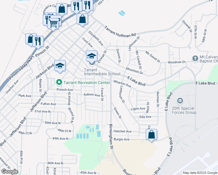 map of restaurants, bars, coffee shops, grocery stores, and more near 1174 Birmingham Street in Birmingham