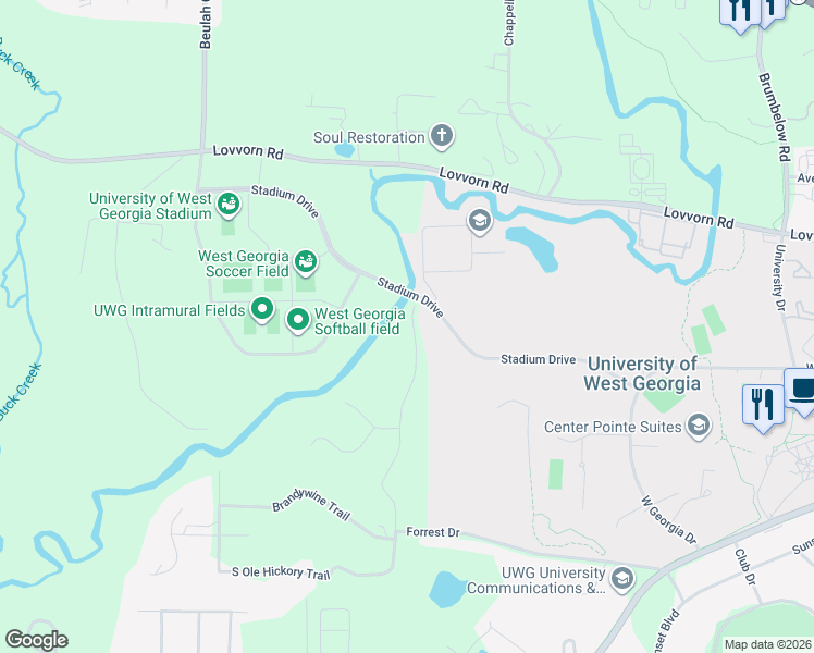 map of restaurants, bars, coffee shops, grocery stores, and more near 218 Ole Hickory Trail North in Carrollton